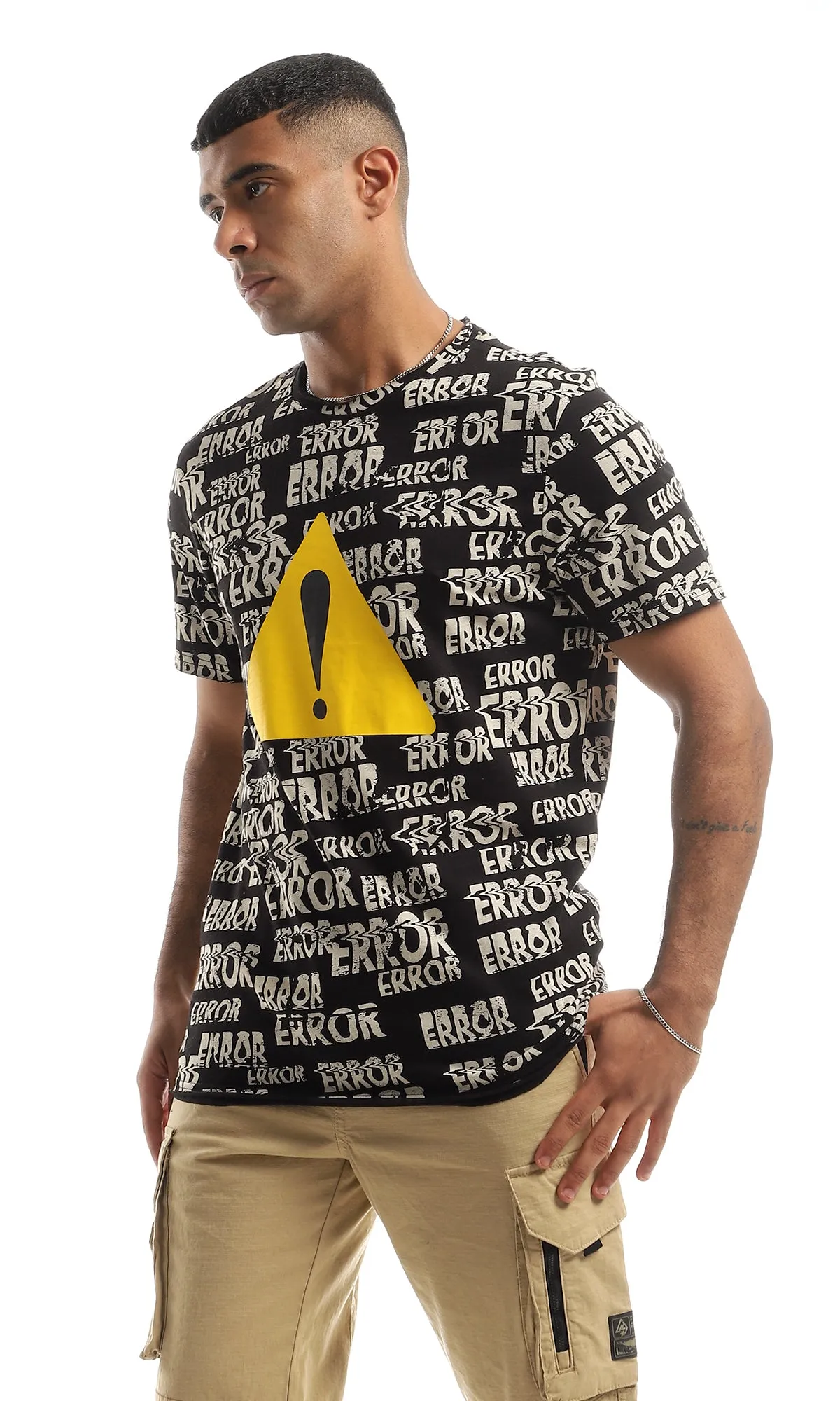 97364 Printed "Error" Cotton Regular Fit T-Shirt - Black & Beige