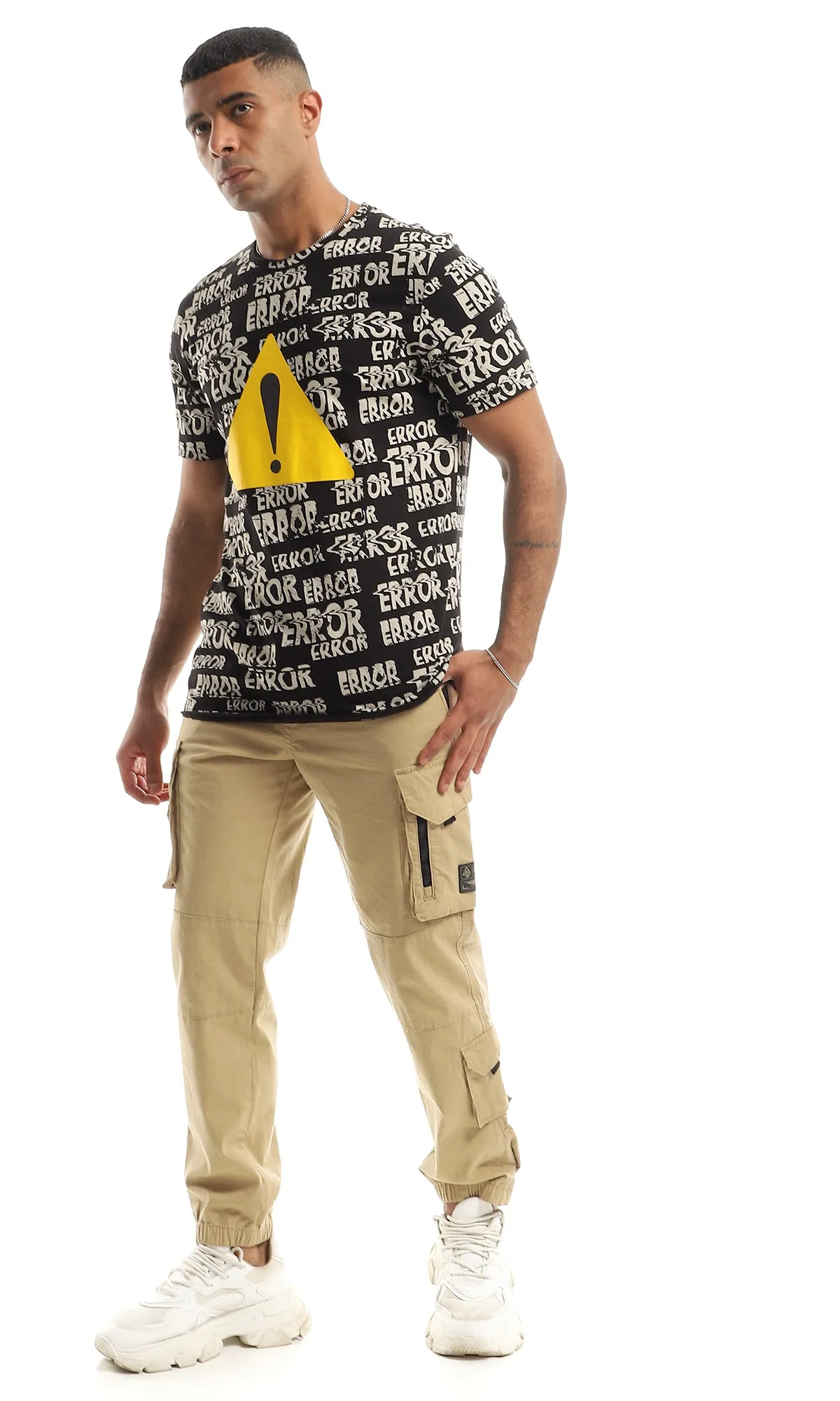 97364 Printed "Error" Cotton Regular Fit T-Shirt - Black & Beige
