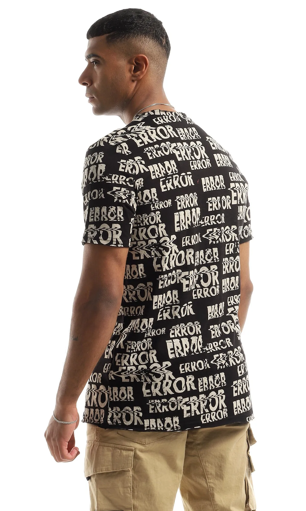 97364 Printed "Error" Cotton Regular Fit T-Shirt - Black & Beige