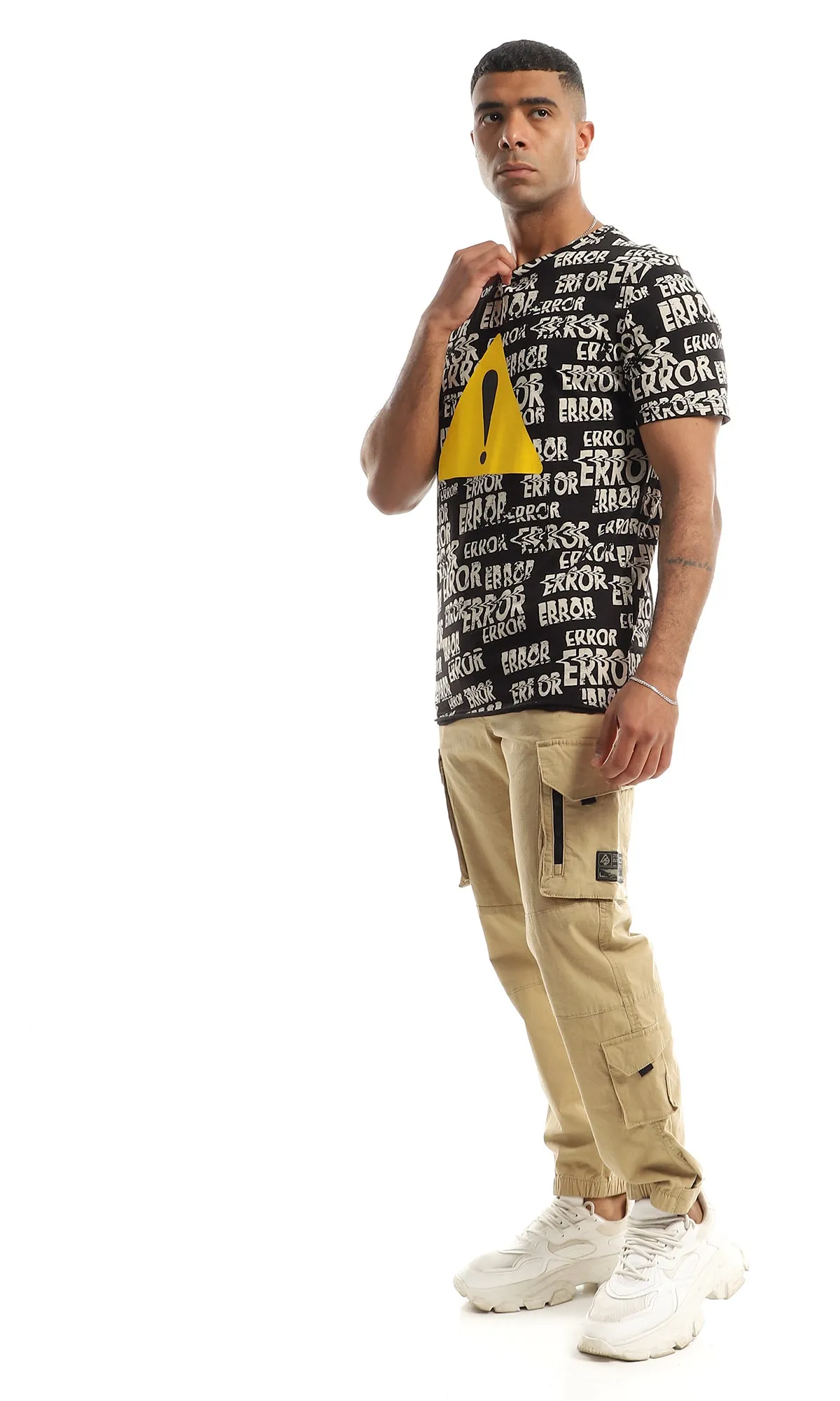 97364 Printed "Error" Cotton Regular Fit T-Shirt - Black & Beige