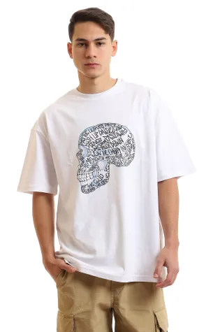97389 Printed Texted Skull White Slip On T-Shirt