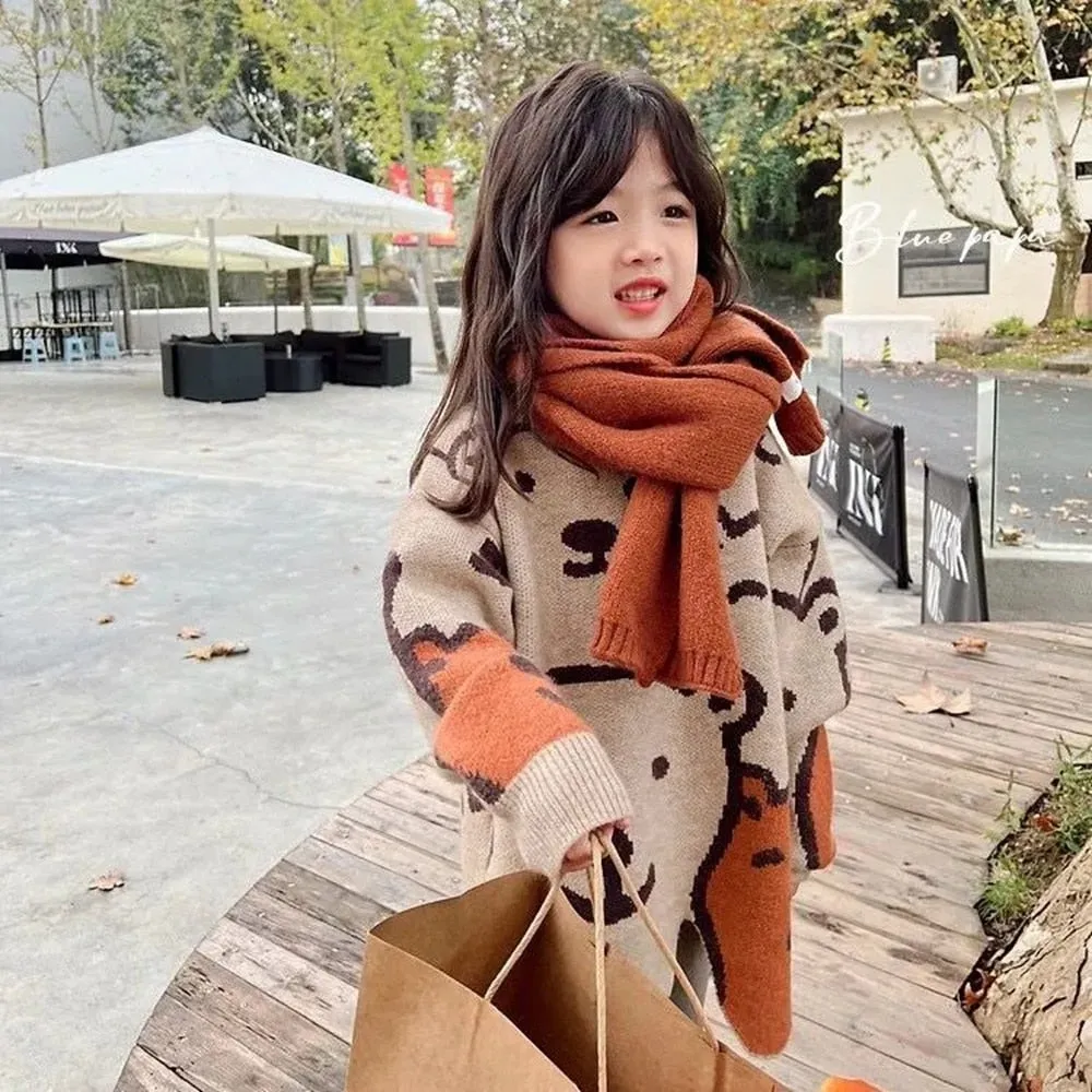 Autumn Kids Knitted Print Panda Sweater For Girls Irregular O Neck Christmas Sweater Toddler Baby Pullover Sweaters Coat 6 8 12