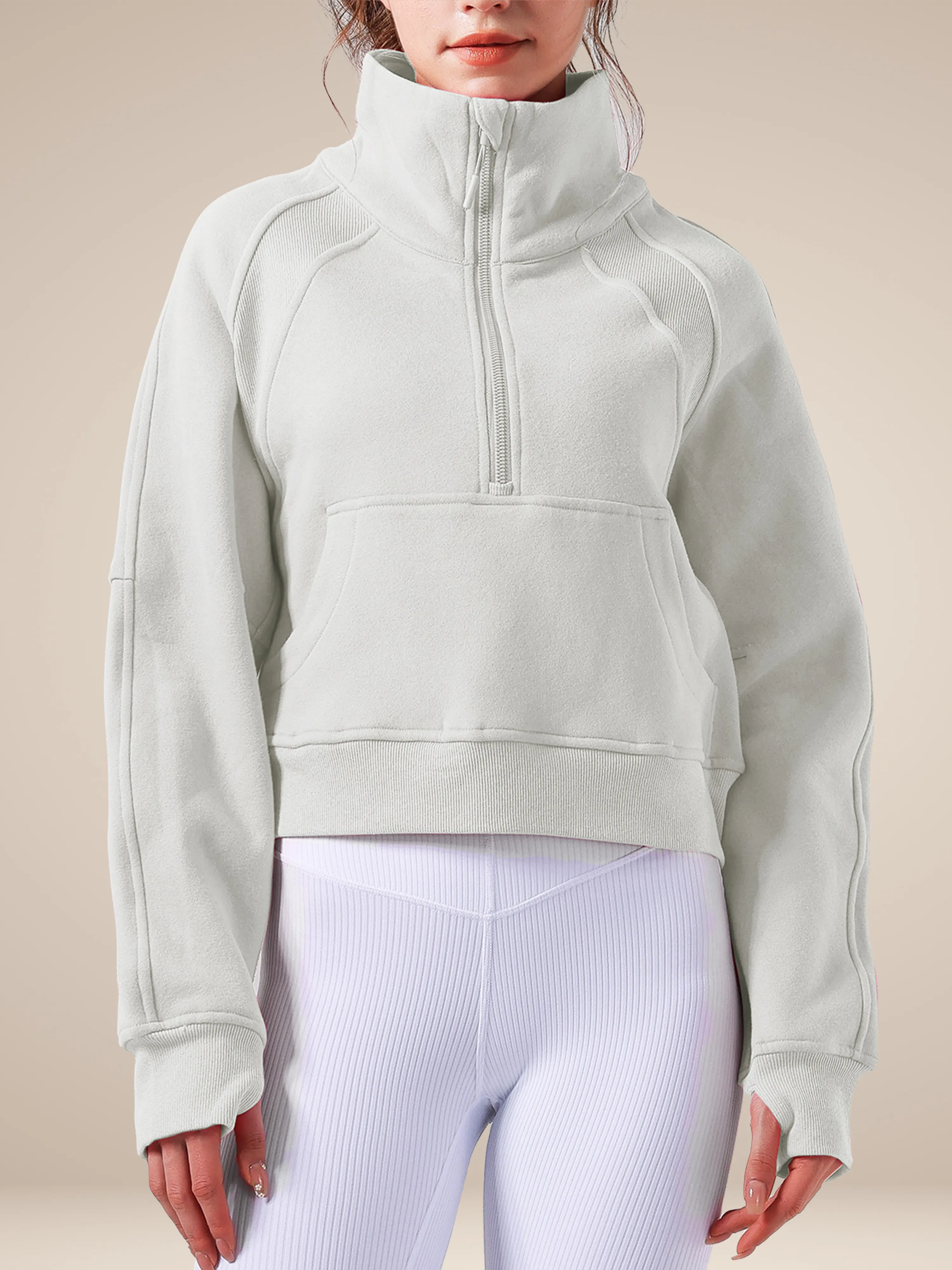 Autumn Winter Yoga Wear Sports Jacket Half Zipped Stand Collar Finger Lock Top Running Fitness Sweater