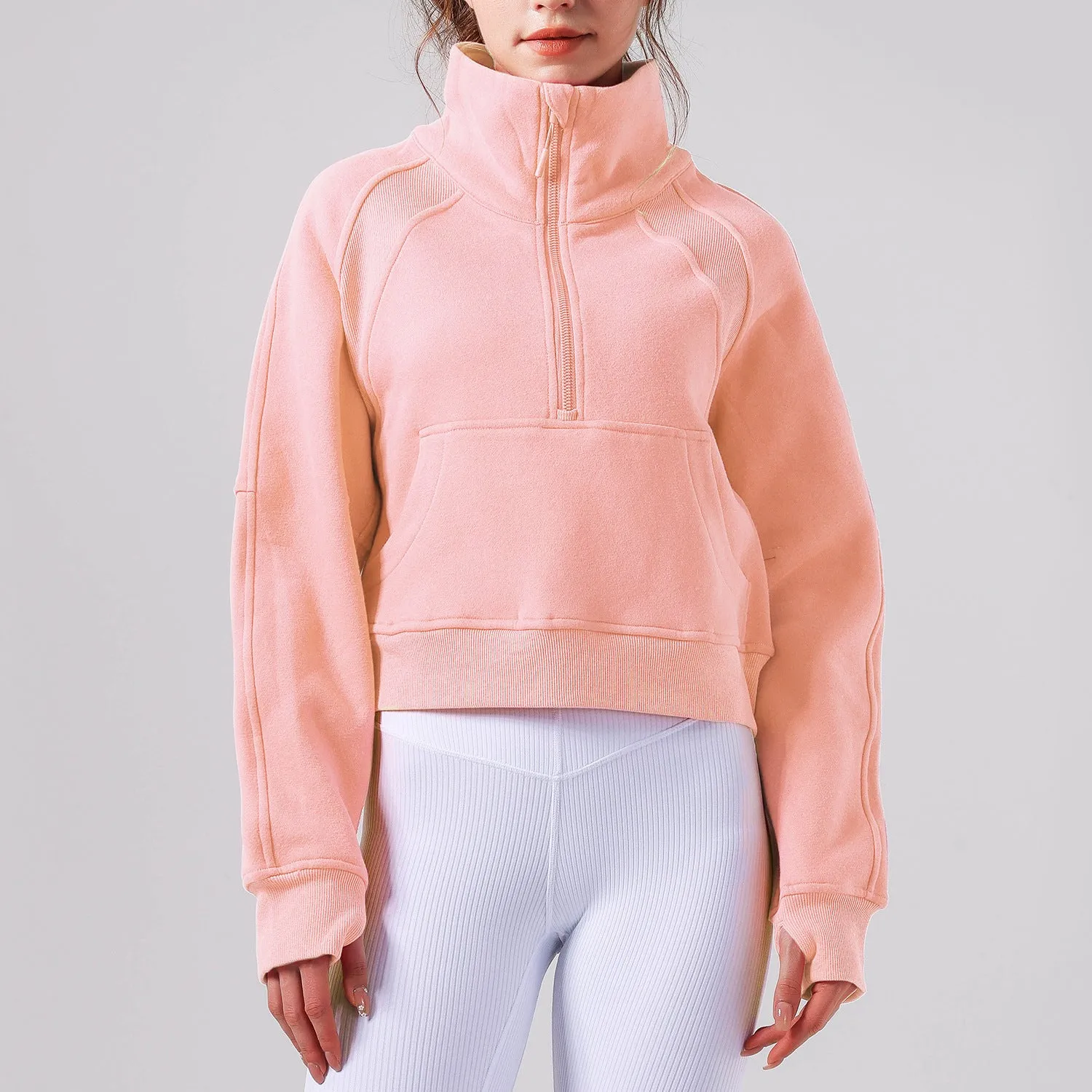 Autumn Winter Yoga Wear Sports Jacket Half Zipped Stand Collar Finger Lock Top Running Fitness Sweater