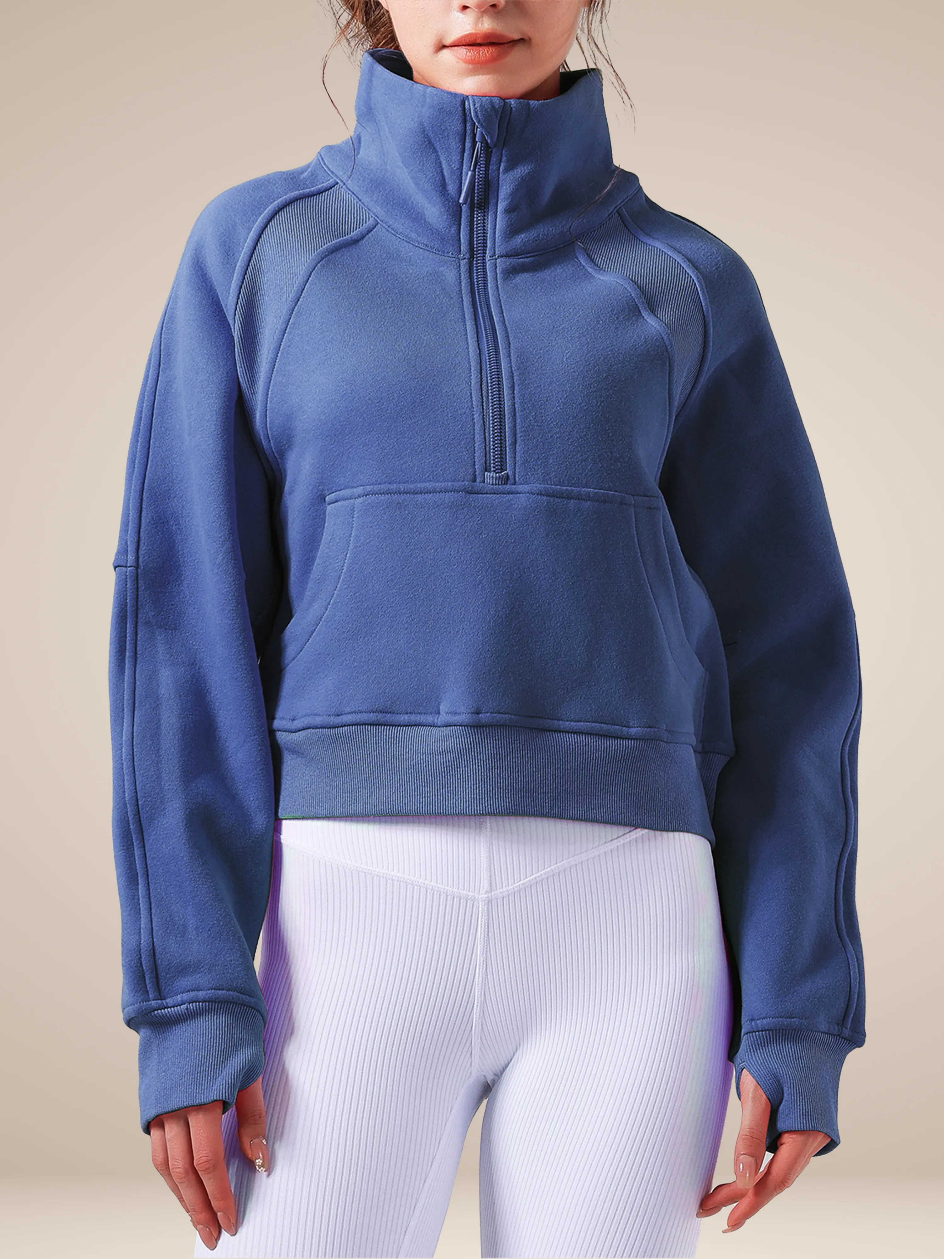 Autumn Winter Yoga Wear Sports Jacket Half Zipped Stand Collar Finger Lock Top Running Fitness Sweater
