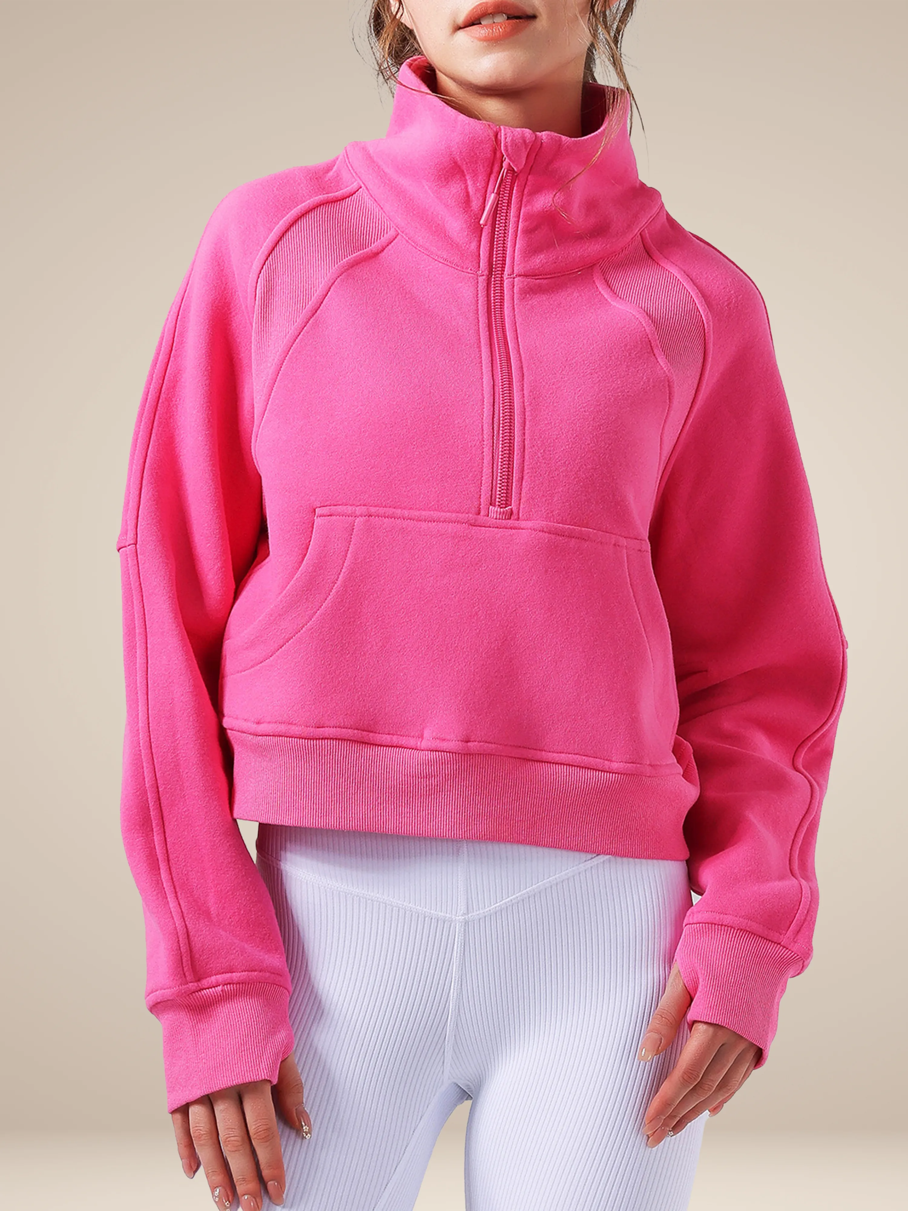 Autumn Winter Yoga Wear Sports Jacket Half Zipped Stand Collar Finger Lock Top Running Fitness Sweater