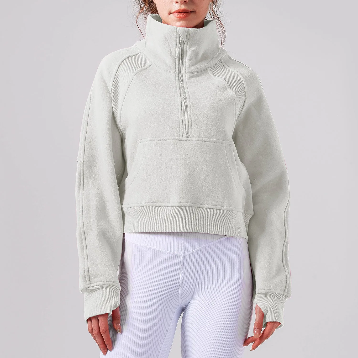 Autumn Winter Yoga Wear Sports Jacket Half Zipped Stand Collar Finger Lock Top Running Fitness Sweater