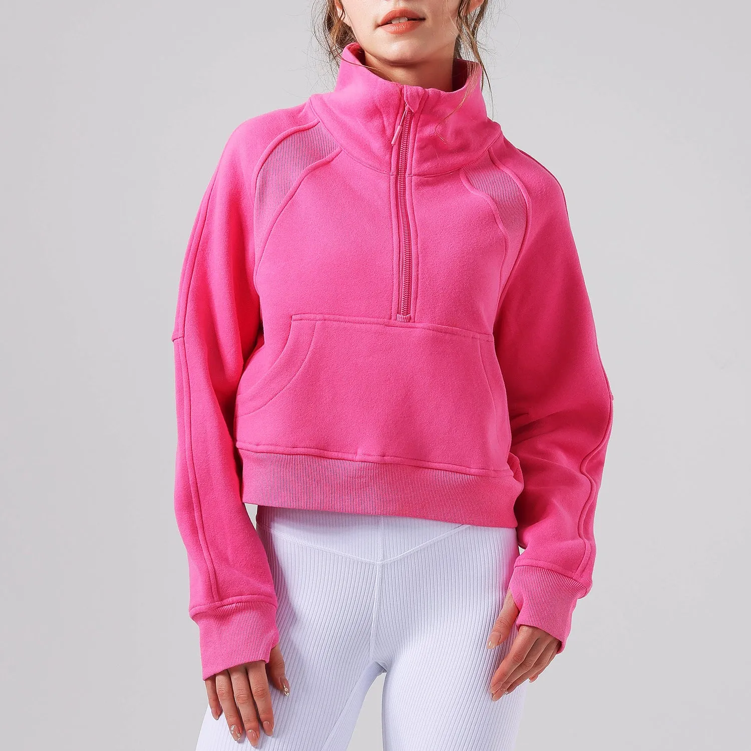 Autumn Winter Yoga Wear Sports Jacket Half Zipped Stand Collar Finger Lock Top Running Fitness Sweater