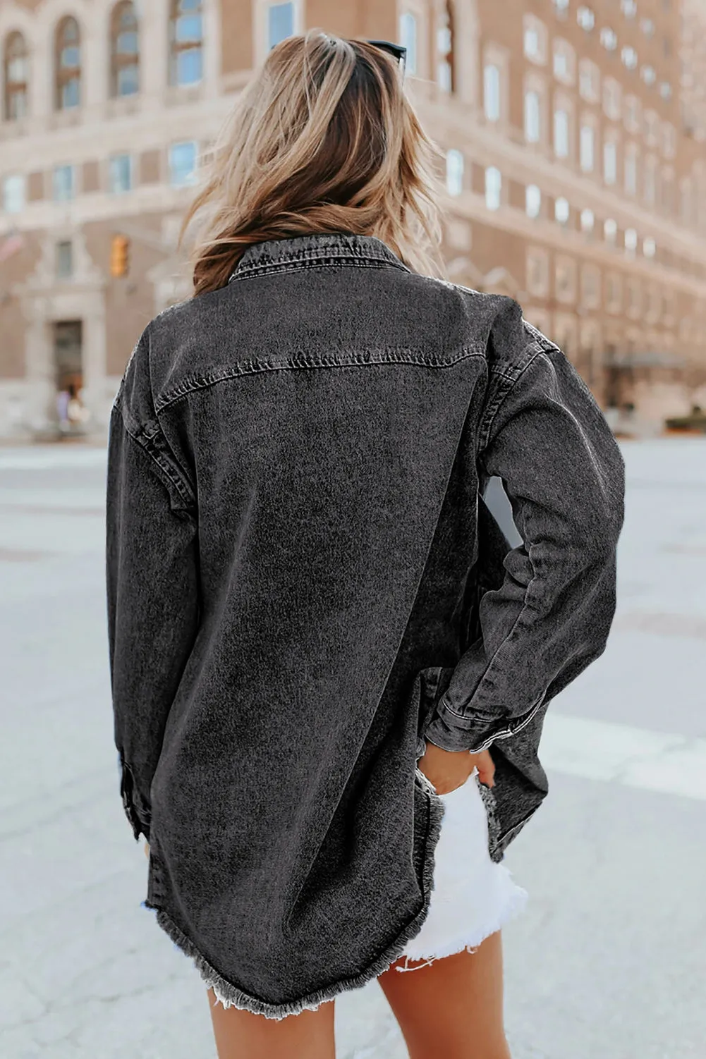 Black Betty Raw Hem Buttoned Denim Jacket