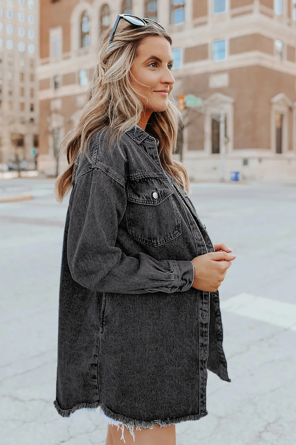 Black Betty Raw Hem Buttoned Denim Jacket