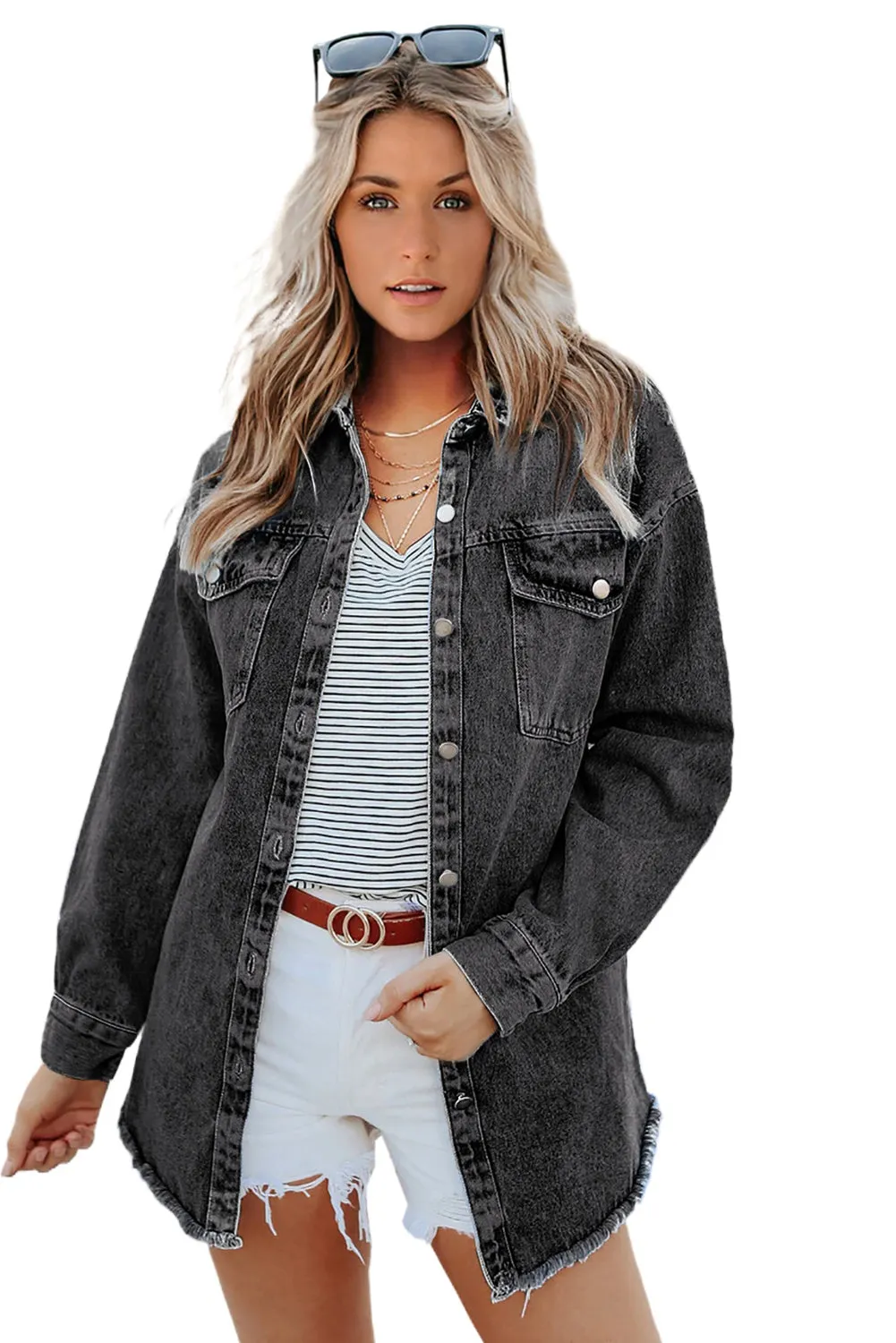 Black Betty Raw Hem Buttoned Denim Jacket
