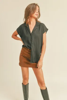 Black Satin Collared Blouse