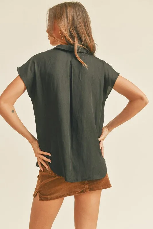 Black Satin Collared Blouse