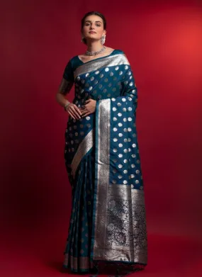 Blue Pure Soft Banarasi Silk Premium Zari Work Banarasi Saree