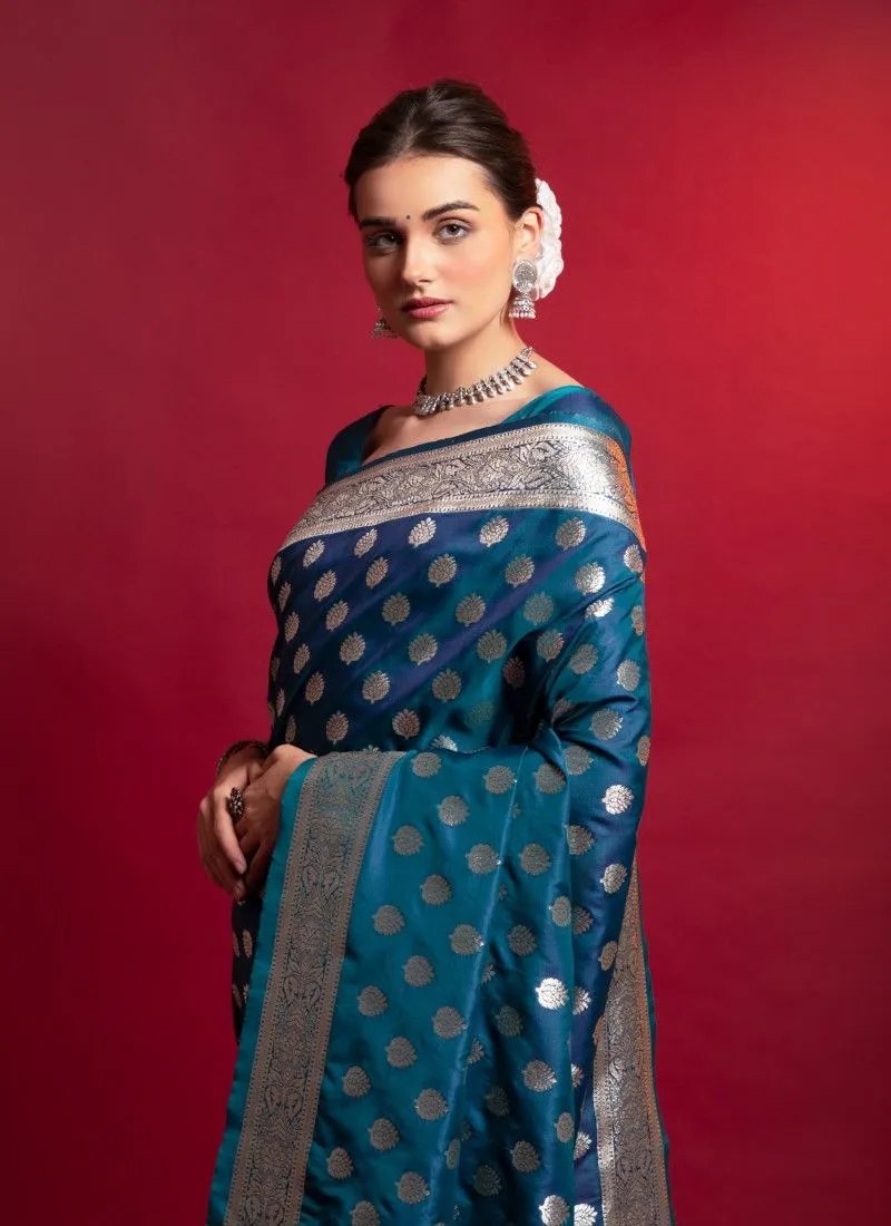 Blue Pure Soft Banarasi Silk Premium Zari Work Banarasi Saree