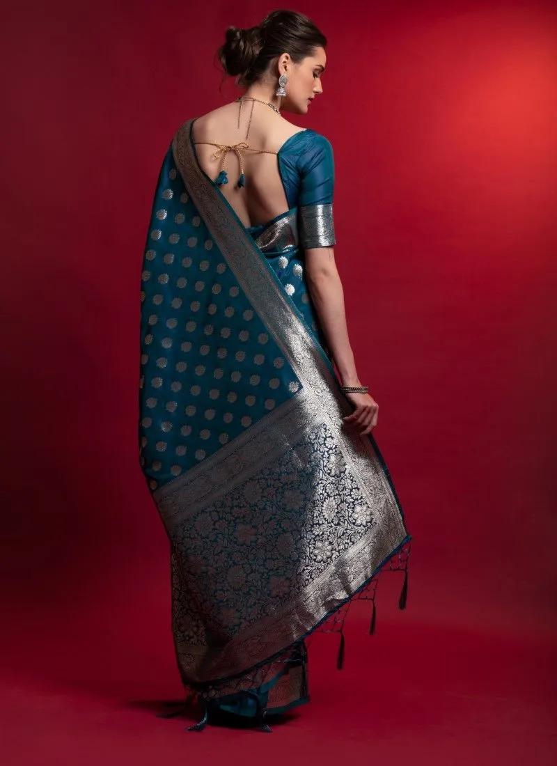 Blue Pure Soft Banarasi Silk Premium Zari Work Banarasi Saree