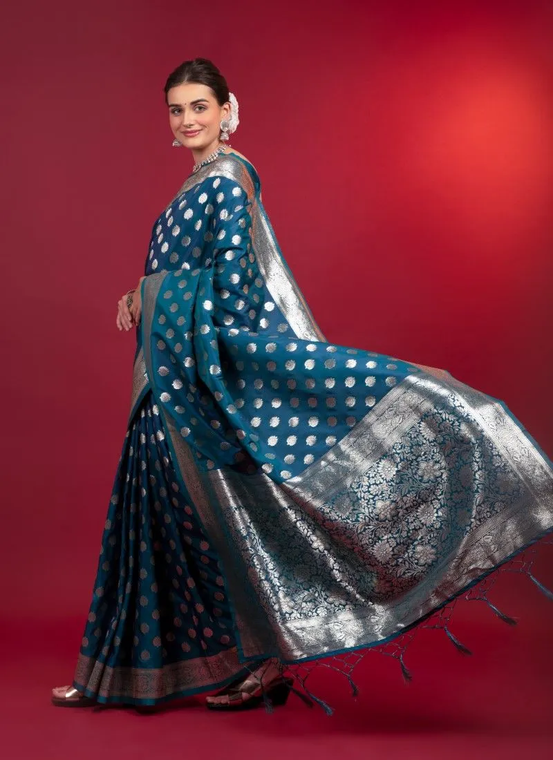 Blue Pure Soft Banarasi Silk Premium Zari Work Banarasi Saree