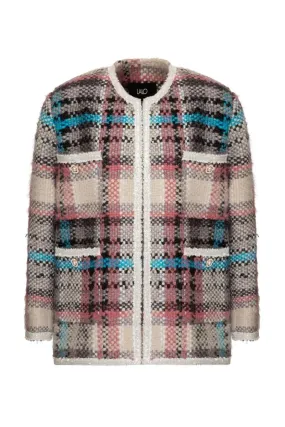 CHECKERED PINK AND BLUE WOOL-BLEND JACKET