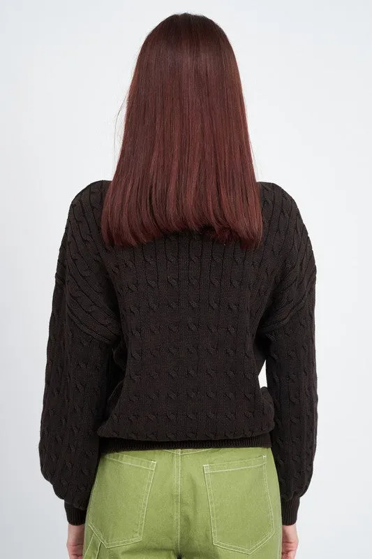 Cozy Soft Fashion Bubble Sleeves Cable Knit Top Sweater