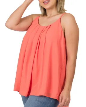 Curvy Deep Coral Pleated Tank Top