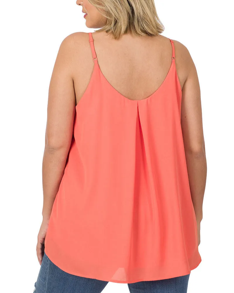 Curvy Deep Coral Pleated Tank Top