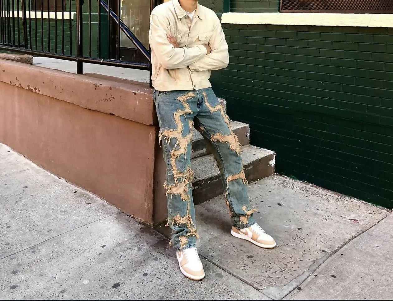 Distressed Cracked Denim (straight leg) [MADE TO ORDER]