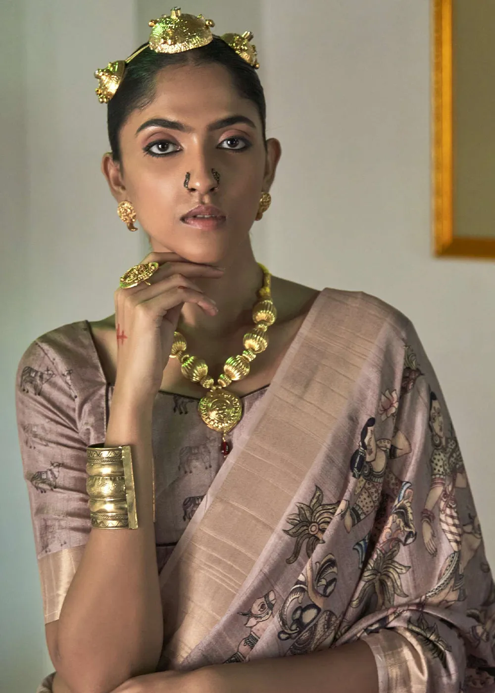 Eunry Purple Digital Printed Party Wear Banarasi Silk Saree
