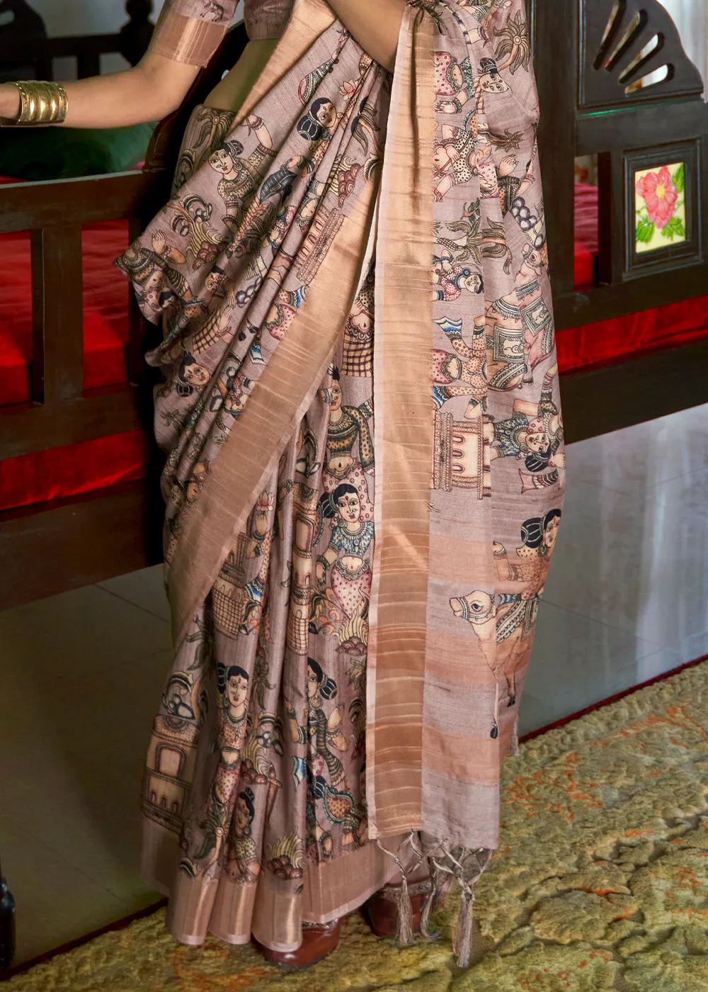 Eunry Purple Digital Printed Party Wear Banarasi Silk Saree