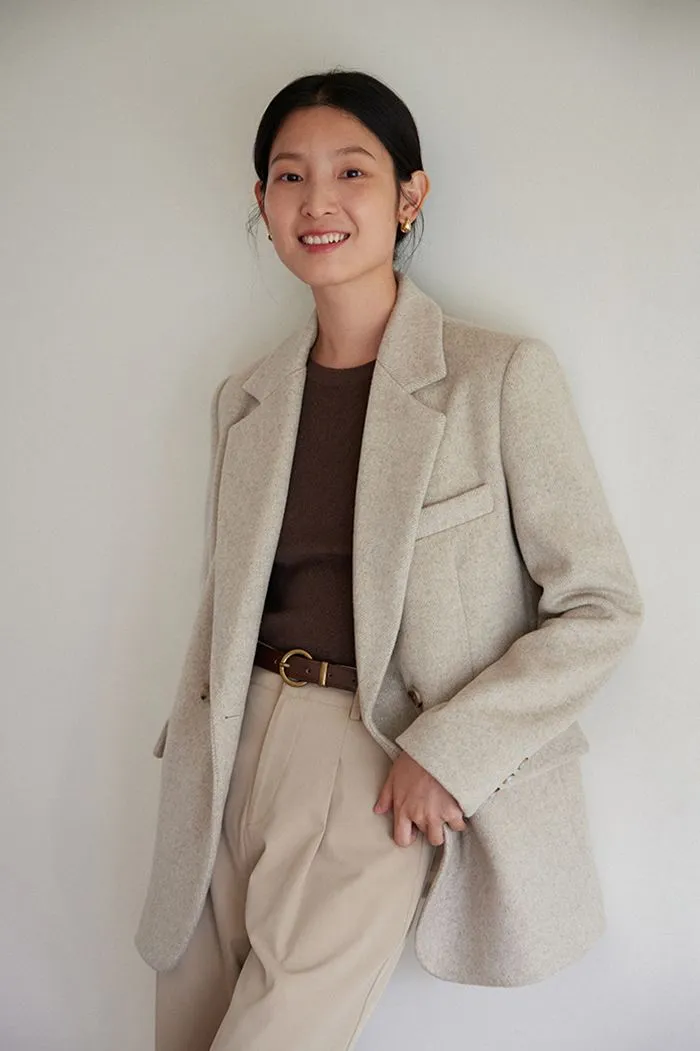 Front One Button Wool Blend Tailored Blazer