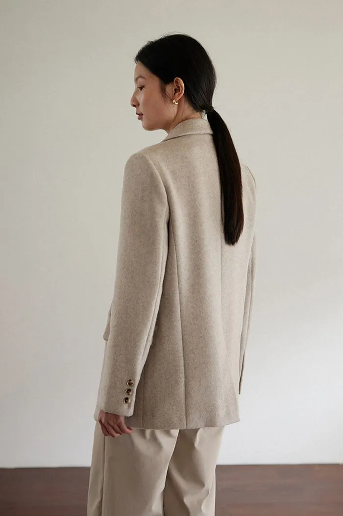 Front One Button Wool Blend Tailored Blazer