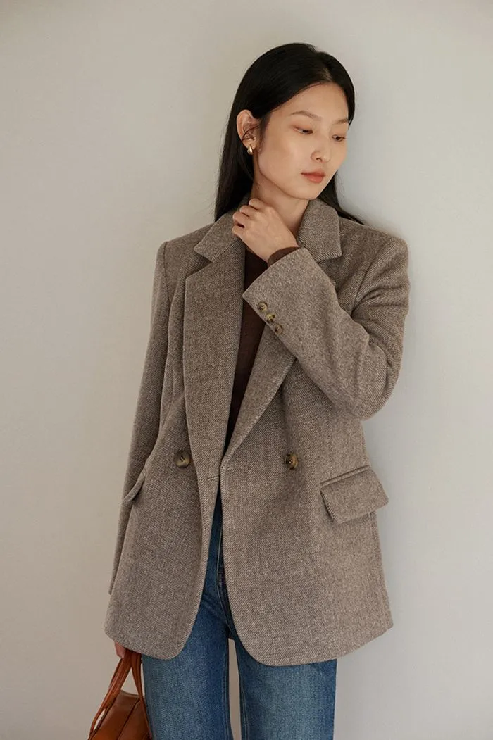 Front One Button Wool Blend Tailored Blazer