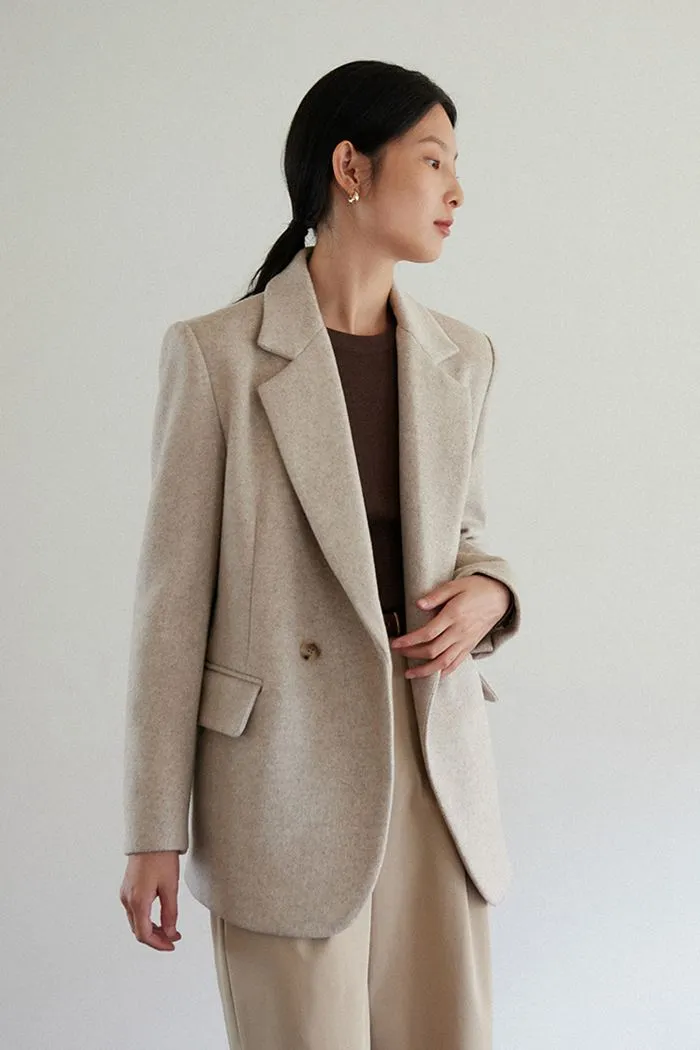 Front One Button Wool Blend Tailored Blazer