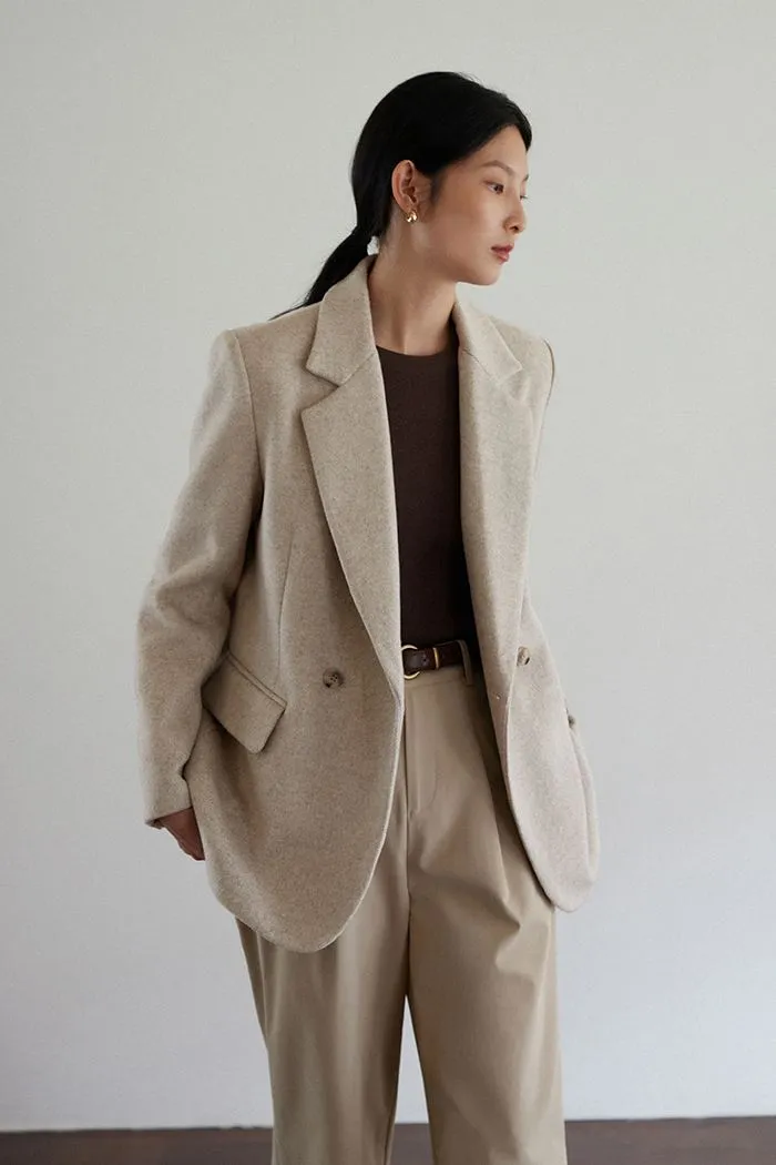 Front One Button Wool Blend Tailored Blazer