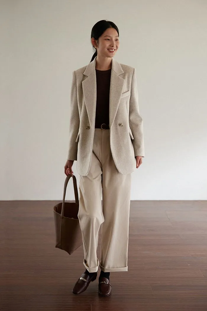 Front One Button Wool Blend Tailored Blazer