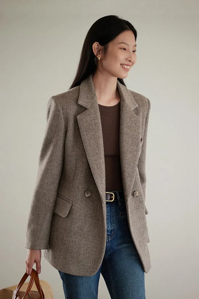 Front One Button Wool Blend Tailored Blazer