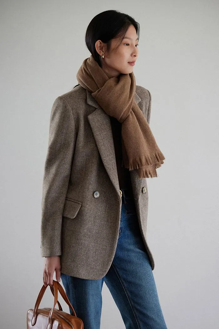 Front One Button Wool Blend Tailored Blazer
