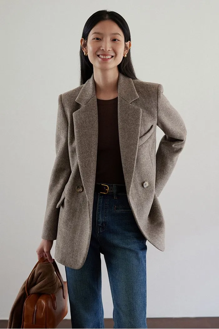 Front One Button Wool Blend Tailored Blazer