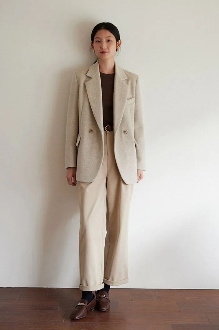 Front One Button Wool Blend Tailored Blazer