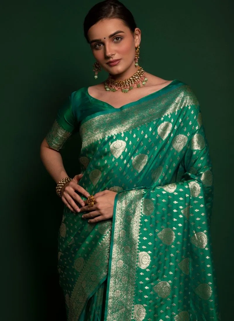 Green Pure Soft Banarasi Silk Premium Zari Work Banarasi Saree