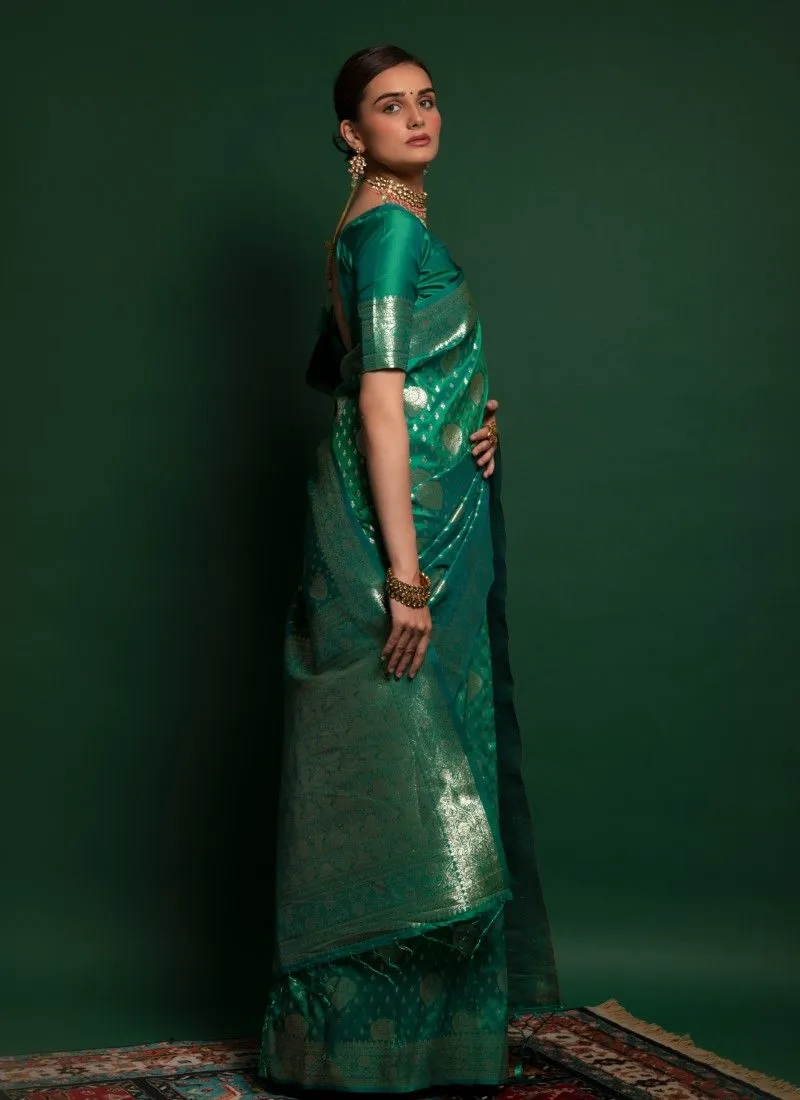 Green Pure Soft Banarasi Silk Premium Zari Work Banarasi Saree