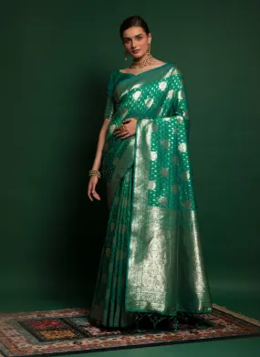 Green Pure Soft Banarasi Silk Premium Zari Work Banarasi Saree