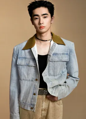 Imitation Suede Collar Short Denim Jacket
