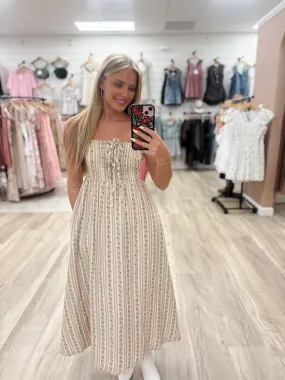 Luella Embroidered Stripe Midi Dress