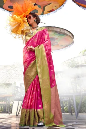 Magenta Pink Party Wear Two Tone Contrast Handloom Weaving Silk Saree