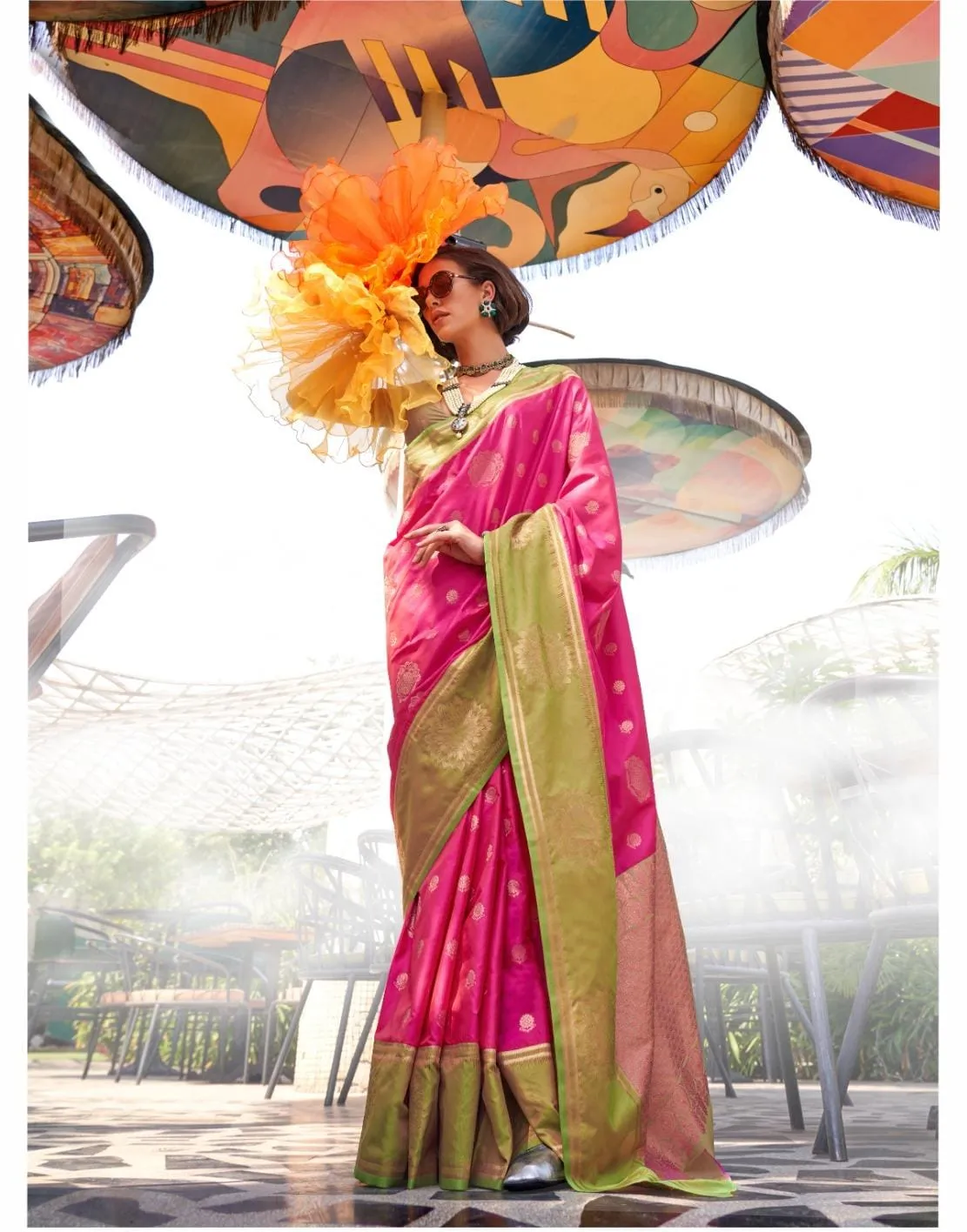 Magenta Pink Party Wear Two Tone Contrast Handloom Weaving Silk Saree