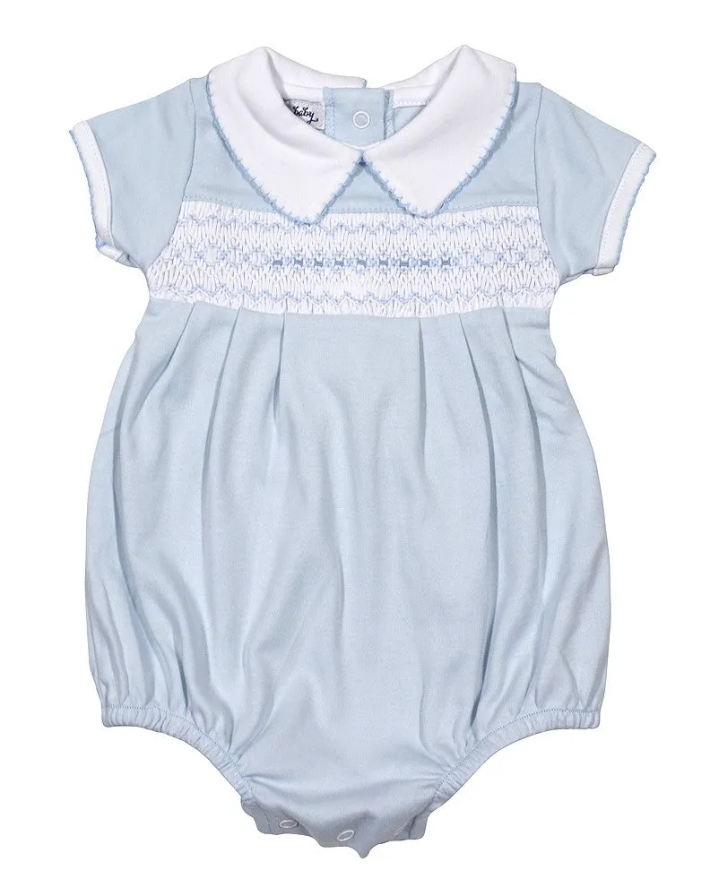 Magnolia Baby Boys Blue Hailey and Harry Smocked Bubble - Boy