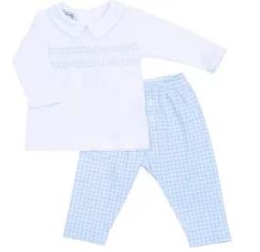 Magnolia Baby Boys Mini Checks Smocked Pant Set - Blue
