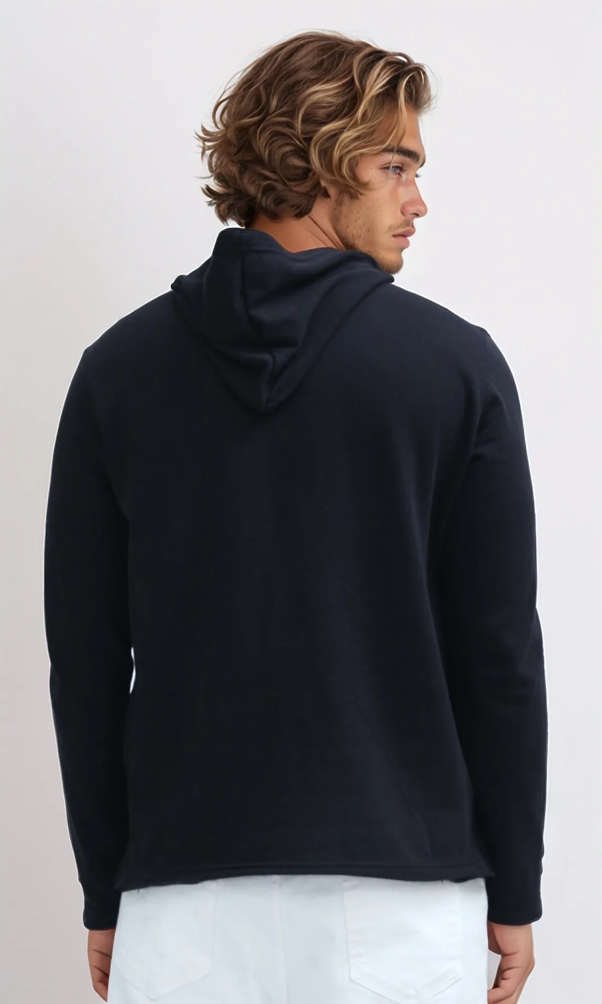 O200023 - Long Sleeves Hoodie With Front Print - Black