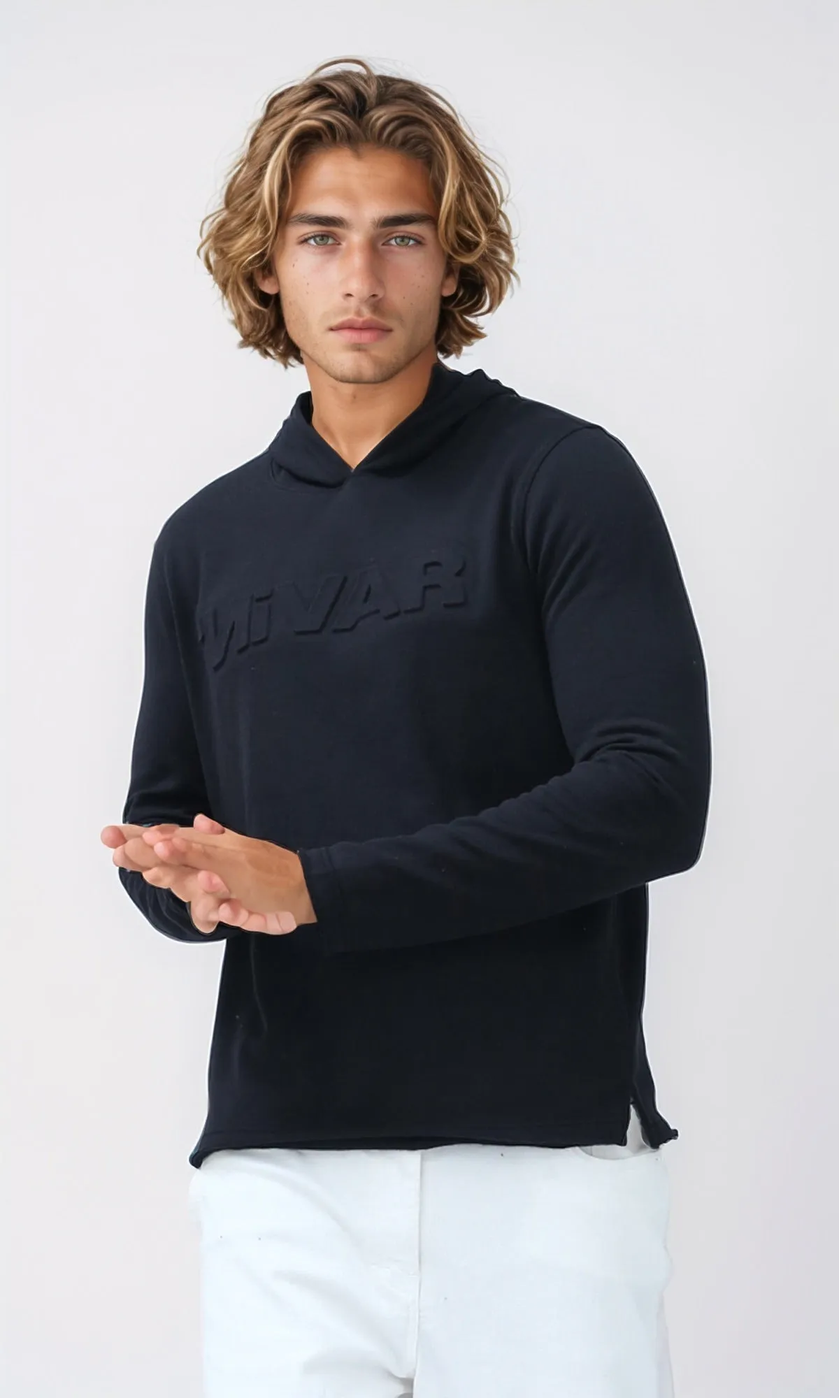 O200023 - Long Sleeves Hoodie With Front Print - Black