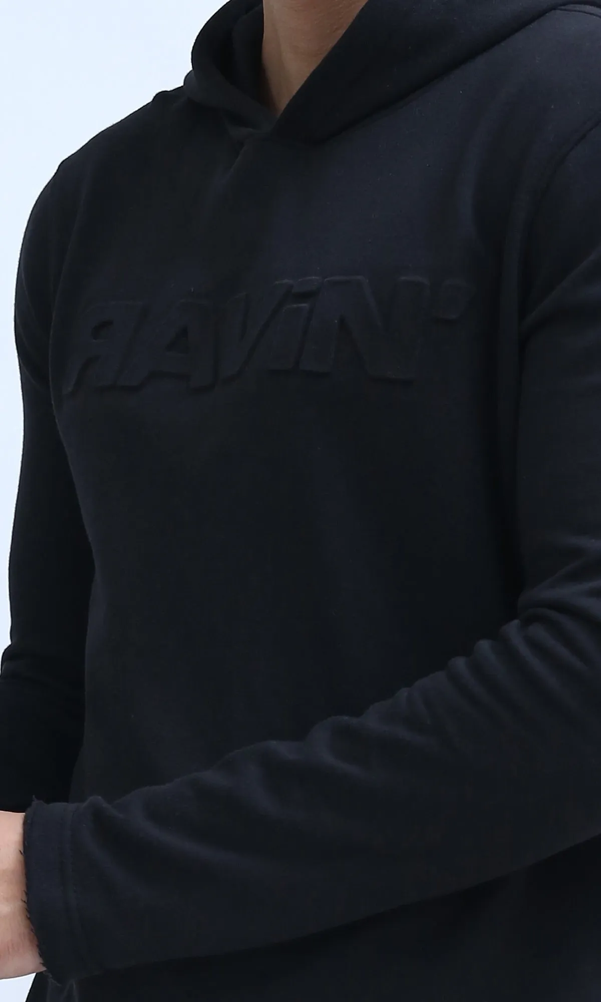 O200023 - Long Sleeves Hoodie With Front Print - Black
